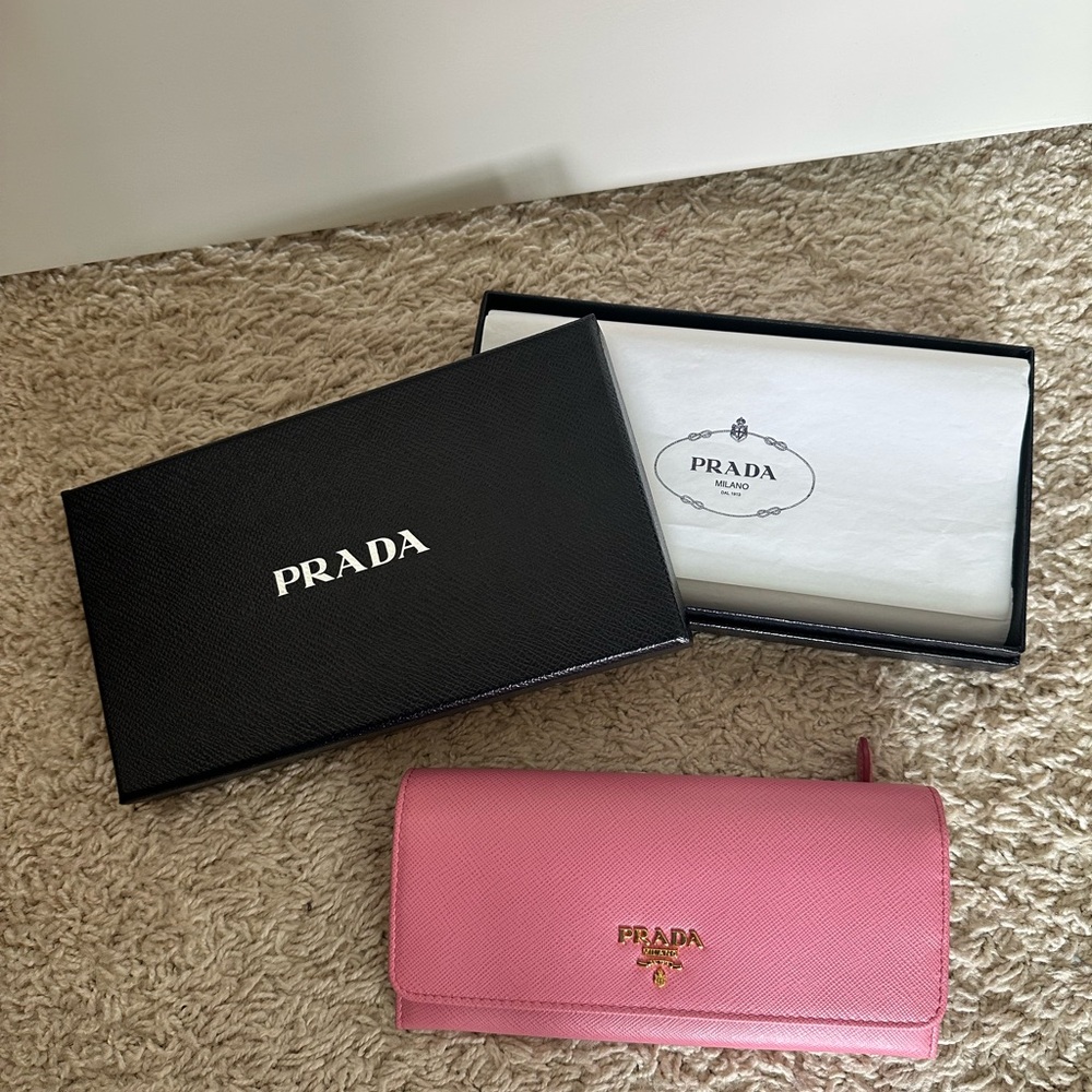 PRADA Long Wallet Saffiano Leather Begonia Fuxi Pink 1MH132 Brand New